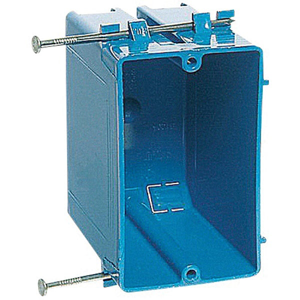 Carlon B120A-UPC Outlet Box, 1 -Gang, 4 -Knockout, PVC, Blue, Captive Nail Mounting