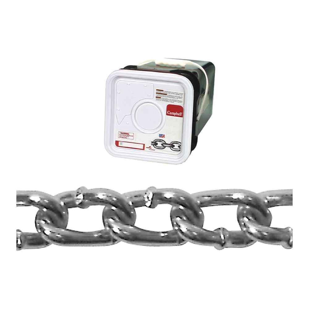 Campbell 0322026 Twist Link Coil Chain, #2/0, 175 ft L, 520 lb Working Load, Steel, Zinc