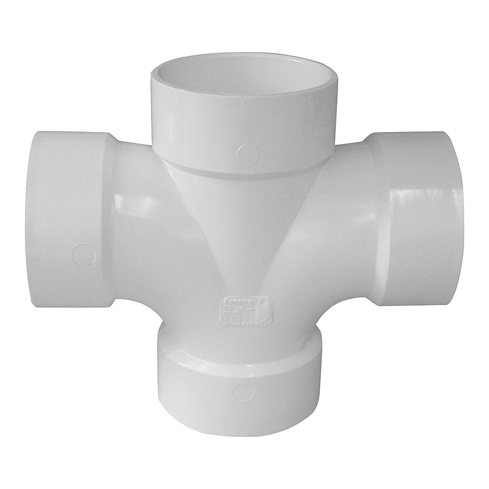 GENOVA 700 Series 73532 Reducing Double Sanitary Pipe Tee, 3 x 2 x 2 in, Hub, PVC, SCH 40 Schedule
