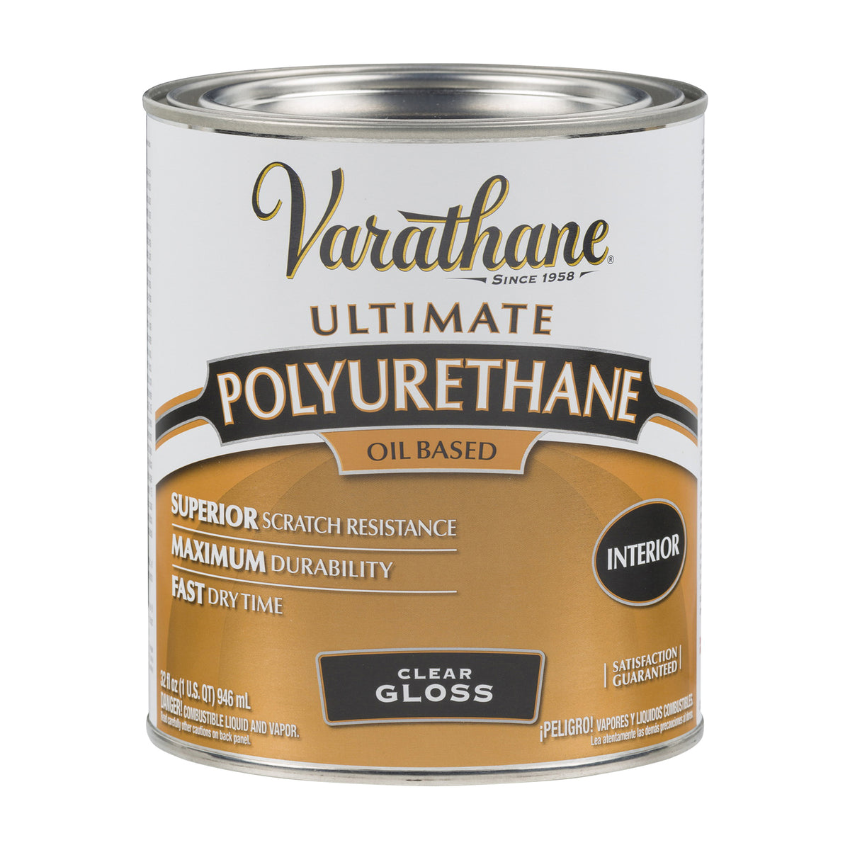 VARATHANE 9041H Polyurethane Wood Finish Paint, Gloss, Liquid, Clear, 1 qt, Can