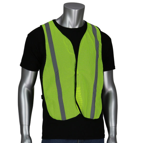 SAFETY WORKS SWX00354 High-Visibility Safety Vest, One-Size, Polyester, Lime Yellow, Hook-and-Loop Closure