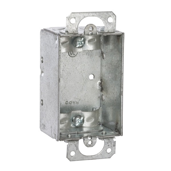 RACO 410 Switch Box, 1 -Gang, 1 -Outlet, 4 -Knockout, Steel, Gray, Galvanized