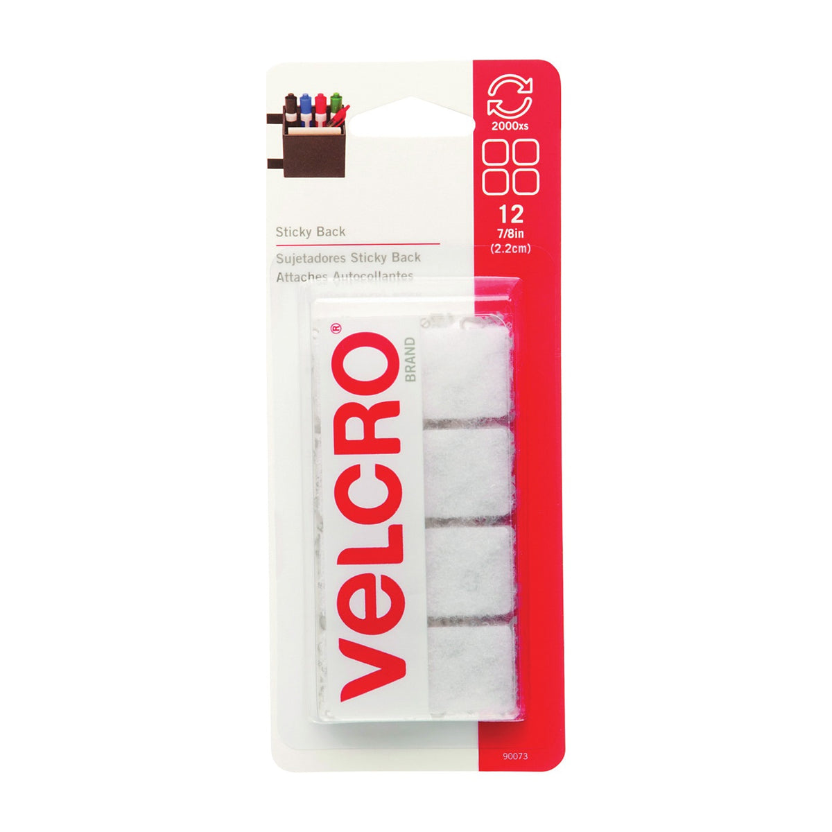 VELCRO Brand 90073 Fastener, 7/8 in W, 7/8 in L, Nylon, White, Rubber Adhesive