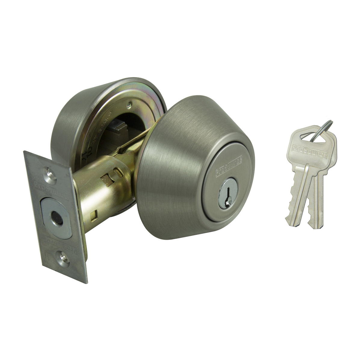 ProSource Deadbolt, 3 Grade, Satin Nickel, 2-3/8 to 2-3/4 in Backset, KW1 Keyway