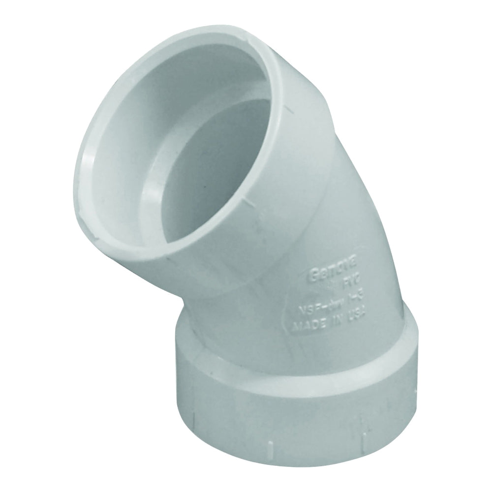 GENOVA 700 Series 73615 Drain Pipe Elbow, 1-1/2 in, Hub, 45 deg Angle, PVC, SCH 40 Schedule