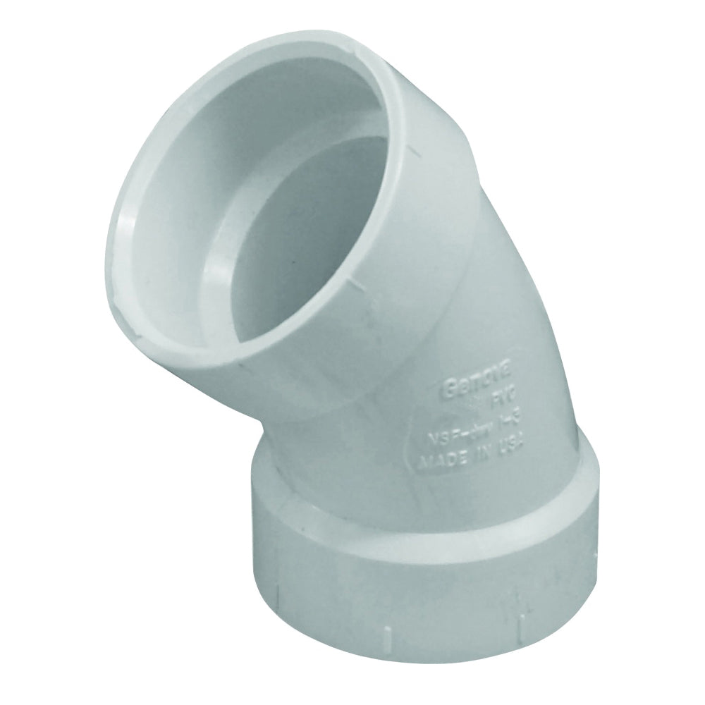 GENOVA 700 Series 73620 Drain Pipe Elbow, 2 in, Hub, 45 deg Angle, PVC, SCH 40 Schedule