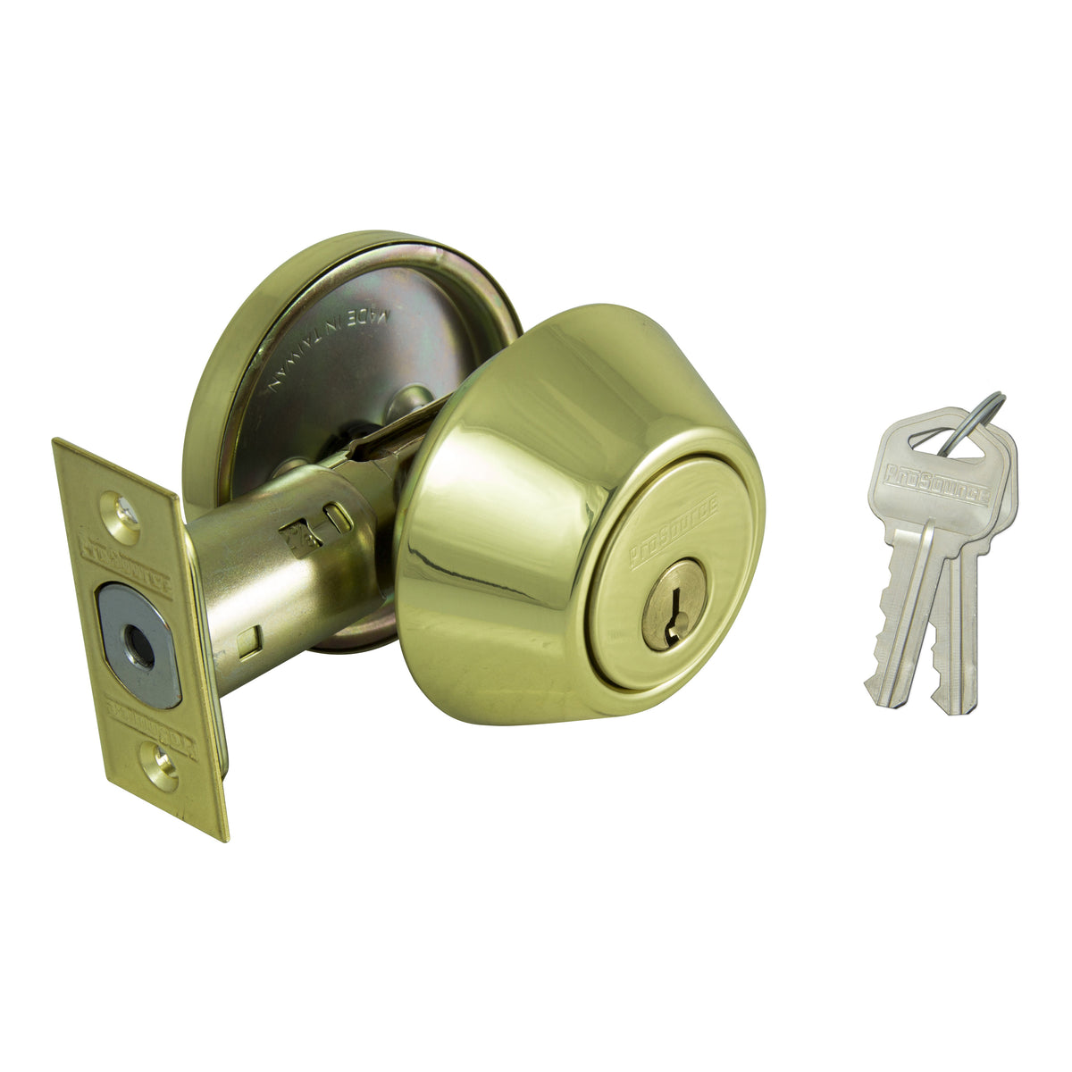 ProSource Deadbolt, 3 Grade, Polished Brass, 2-3/8 to 2-3/4 in Backset, KW1 Keyway