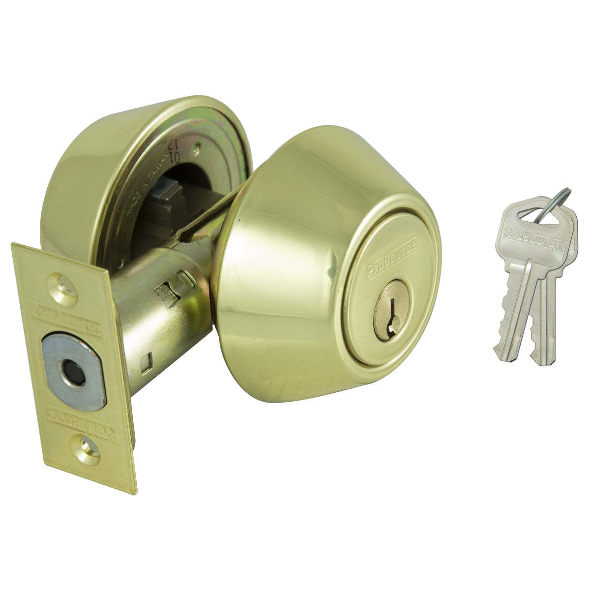 ProSource Deadbolt, 3 Grade, Polished Brass, 2-3/8 to 2-3/4 in Backset, KW1 Keyway
