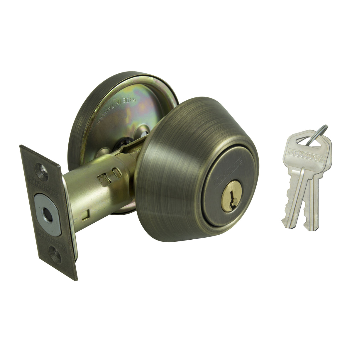 ProSource Deadbolt, 3 Grade, Antique Brass, 2-3/8 to 2-3/4 in Backset, KW1 Keyway