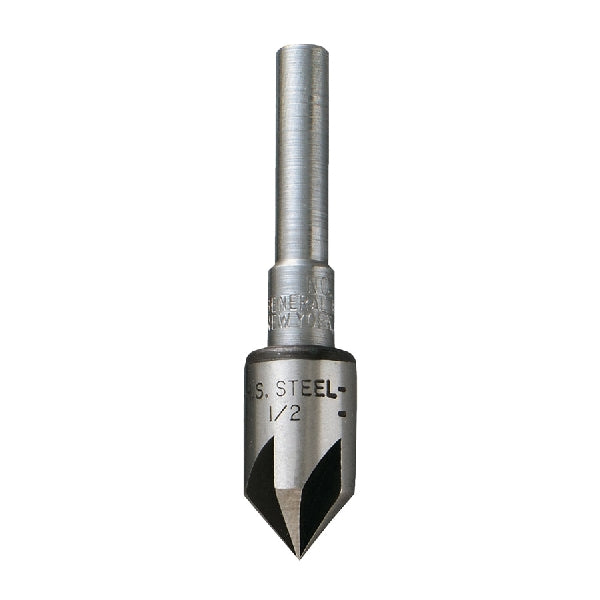 GENERAL 195-1/2 Drill Bit, 1/2 in Dia, Countersink, 5-Flute, 1/4 in Dia Shank, Round Shank