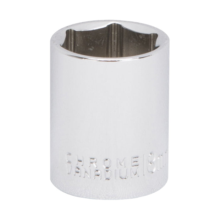 Vulcan MT6499933 Drive Socket, 18 mm Socket, 3/8 in Drive, 6-Point, Chrome Vanadium Steel, Chrome