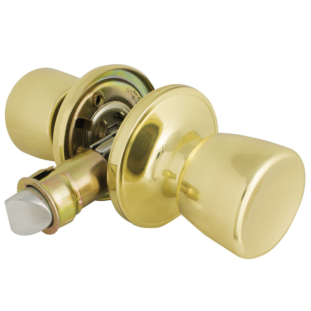 ProSource Mobile Home Passage Lockset, Knob Handle, Metal, Polished Brass, 2-3/8 to 2-3/4 in Backset