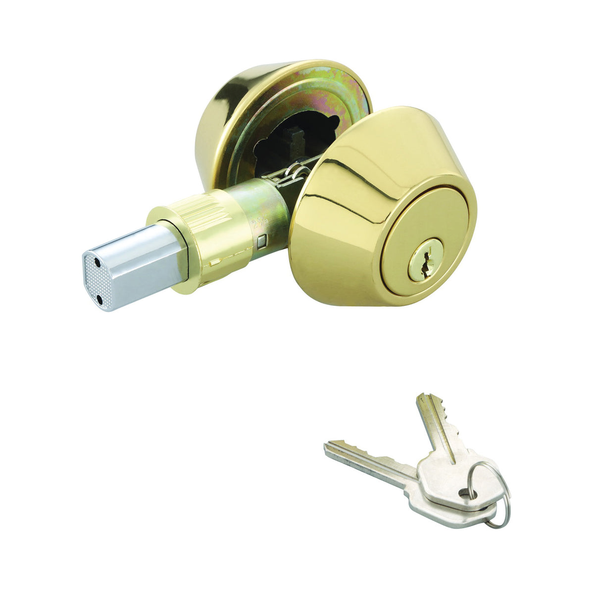 ProSource Deadbolt, 3 Grade, Polished Brass, 2-3/8 to 2-3/4 in Backset, KW1 Keyway