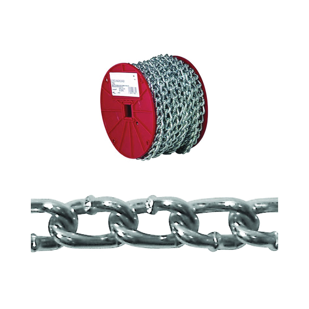 Campbell 0726627 Twist Link Machine Chain, #2, 125 ft L, 310 lb Working Load, Steel, Brass/Zinc