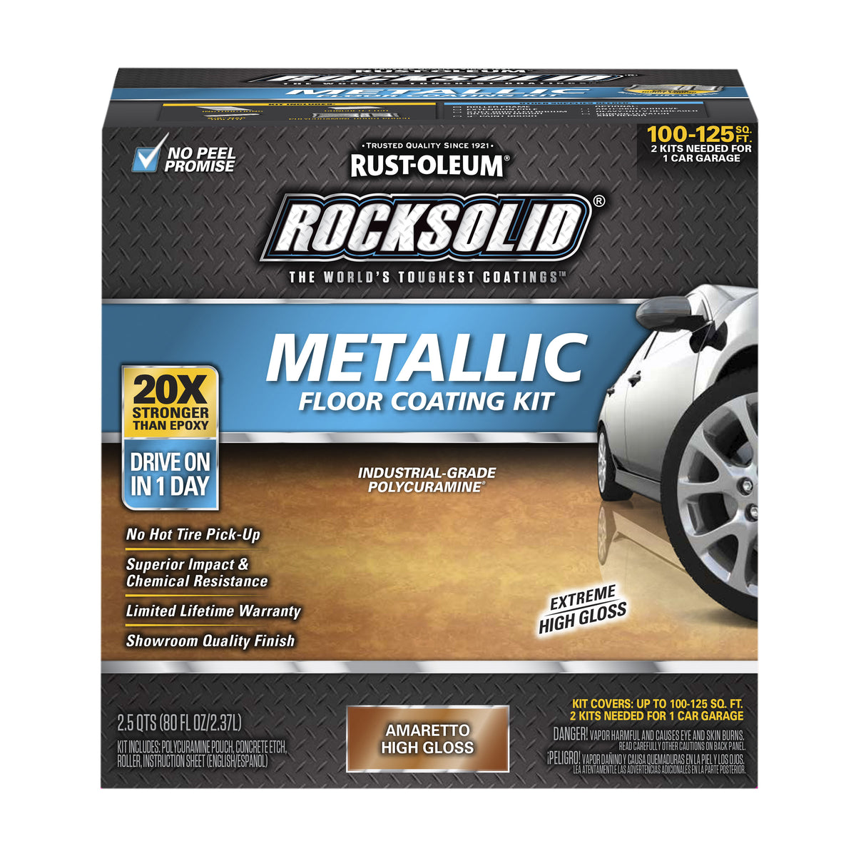 RUST-OLEUM ROCKSOLID 299741 Floor Coating Kit, High-Gloss, Amaretto, Particulate Solid, 70 oz