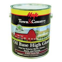 Majic Paints 8-0034-1 Barn and Fence Paint, High-Gloss, Classic Red, 1 gal, Pail, Resists: Fade, Fume, Weather, Oil Base