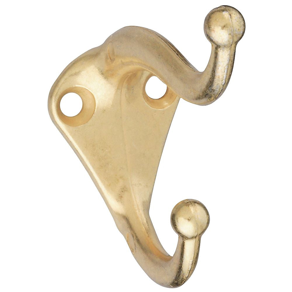 National Hardware V160 N154-575 Coat and Hat Hook, 35 lb, 2-Hook, Zinc, Brass