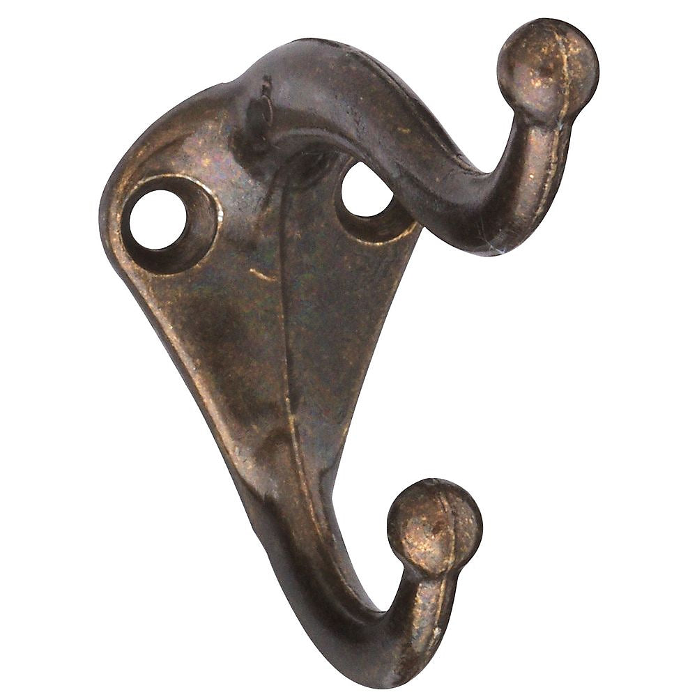 National Hardware SPB160 N171-496 Coat and Hat Hook, 35 lb, 2-Hook, Zinc, Antique Brass