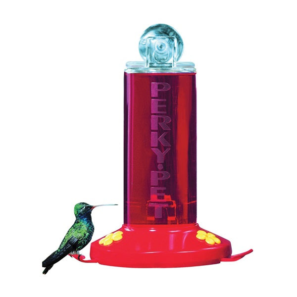 Perky-Pet 217 Bird Feeder, Window-Mount, 8 oz, 3-Port/Perch, Acrylic/Plastic, Clear/Red, 8.4 in H