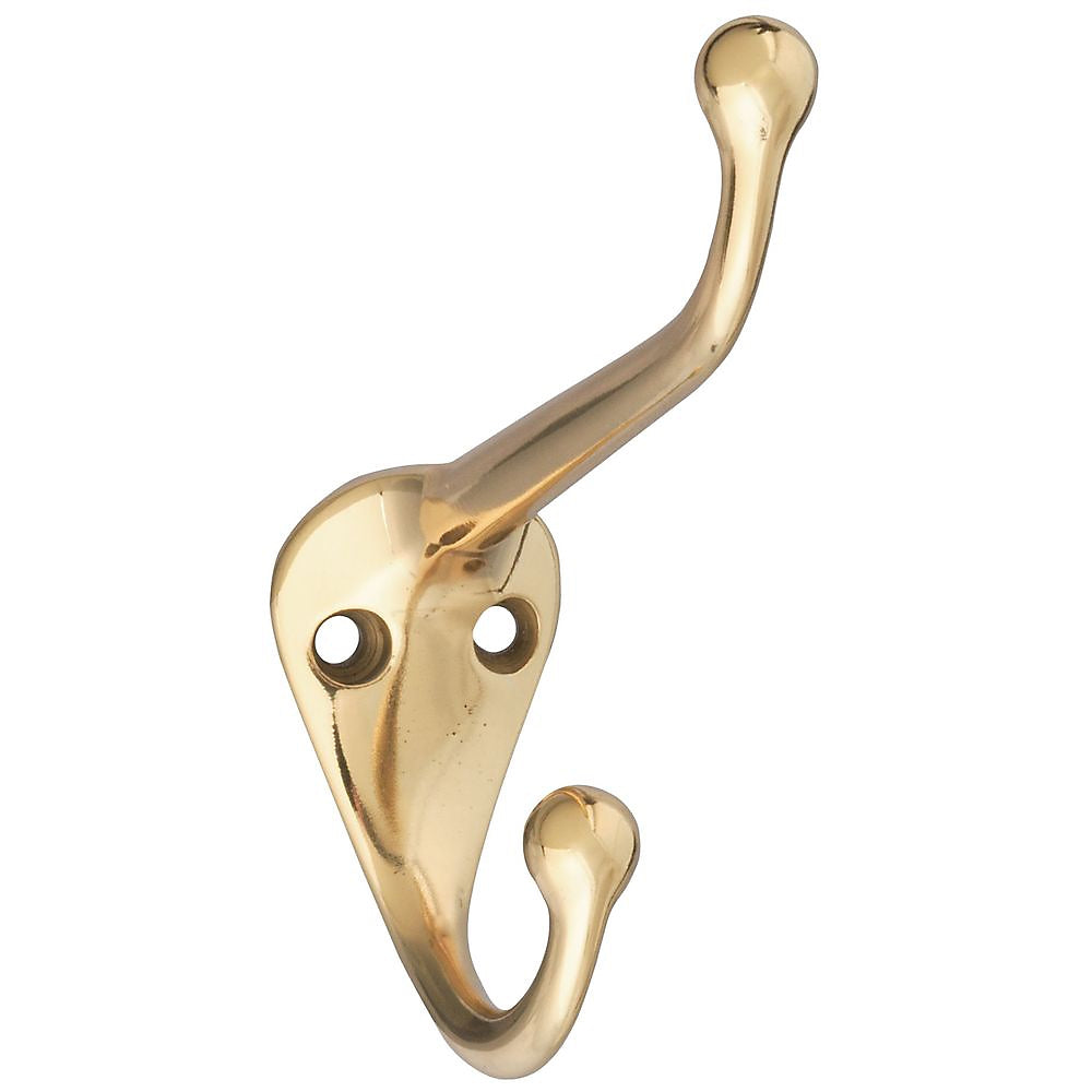 National Hardware V1960 N198-101 Coat and Hat Hook, 75 lb, 2-Hook, Brass, Brass