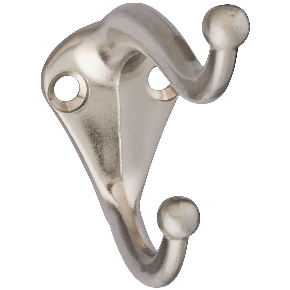 National Hardware V160 N325-480 Coat and Hat Hook, 35 lb, 2-Hook, Zinc, Satin Nickel