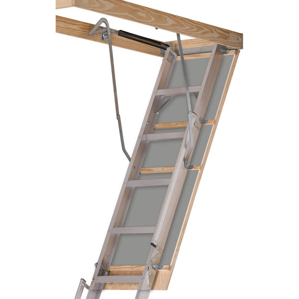 Louisville Everest Series AL258P Attic Ladder, 10 to 12 ft H Ceiling, 25-1/2 x 63 in Ceiling Opening, 13-Step, 350 lb