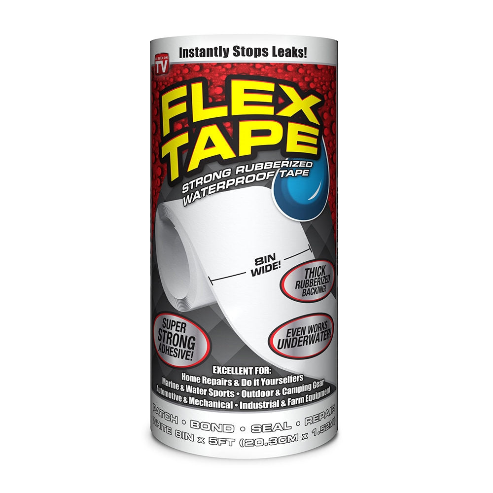 FLEX TAPE TFSWHTR0805 Waterproof Tape, 5 ft L, 8 in W, Rubber Backing