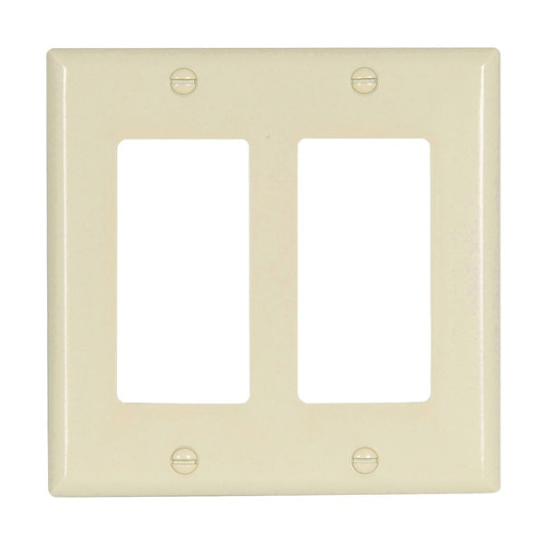 Eaton Wiring Devices 2152LA-BOX Wallplate, 4-1/2 in L, 4.56 in W, 2 -Gang, Thermoset, Light Almond, High-Gloss