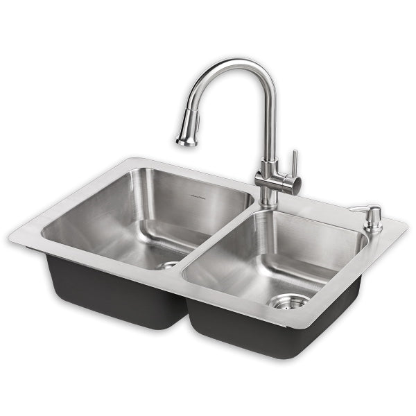 American Standard Montvale 18CR.332232C.075 Kitchen Sink Kit W/Soap Dispenser, 33 in OAW, 9 in OAD, 22 in OAH, Stainless steel