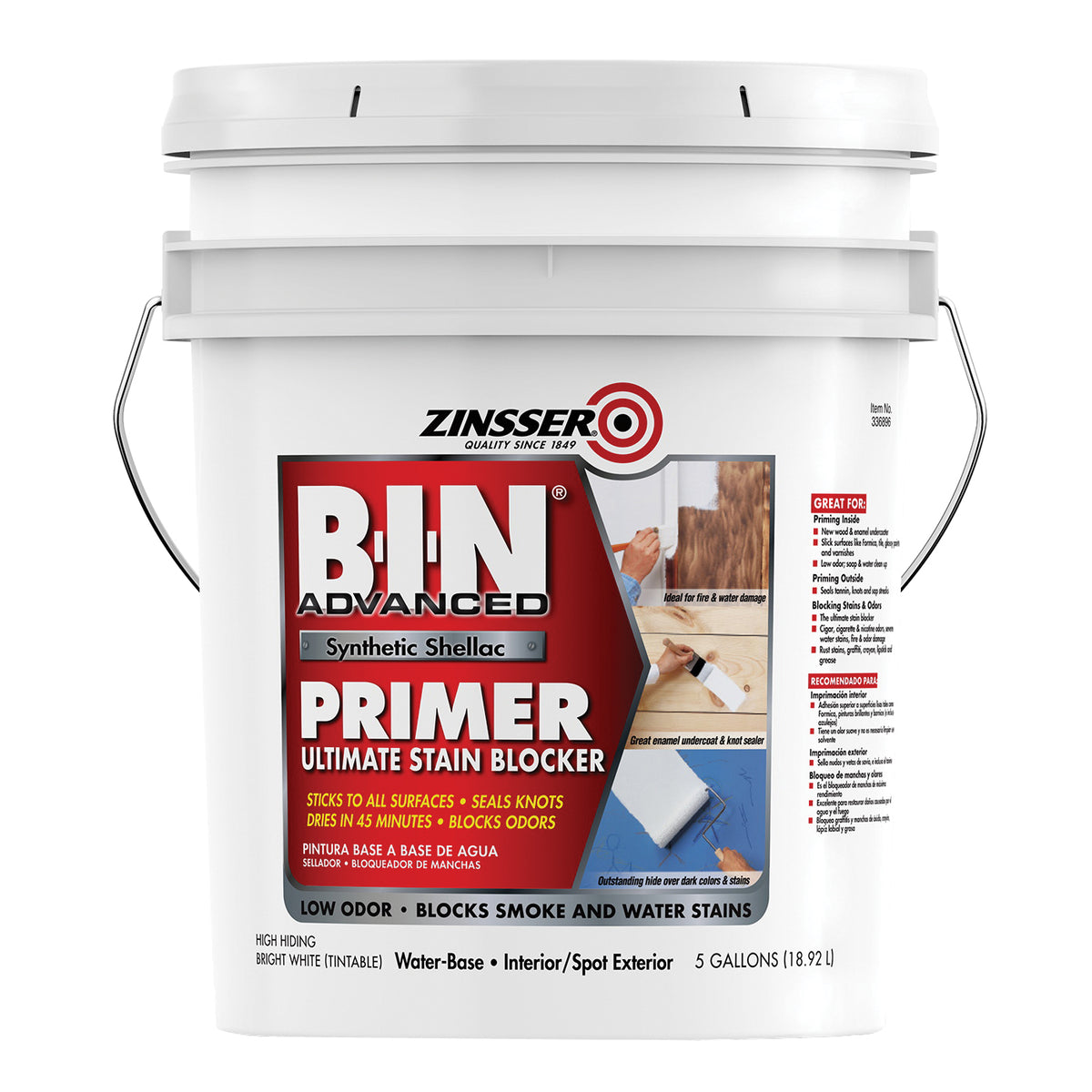 ZINSSER B-I-N 270978 Advanced Synthetic Primer, Flat, Matte, White, 5 gal, Pail