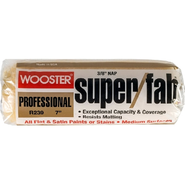 WOOSTER SUPER/FAB R239-7 Paint Roller Cover, 3/8 in Thick Nap, 7 in L, Knit Fabric Cover, Golden Yellow