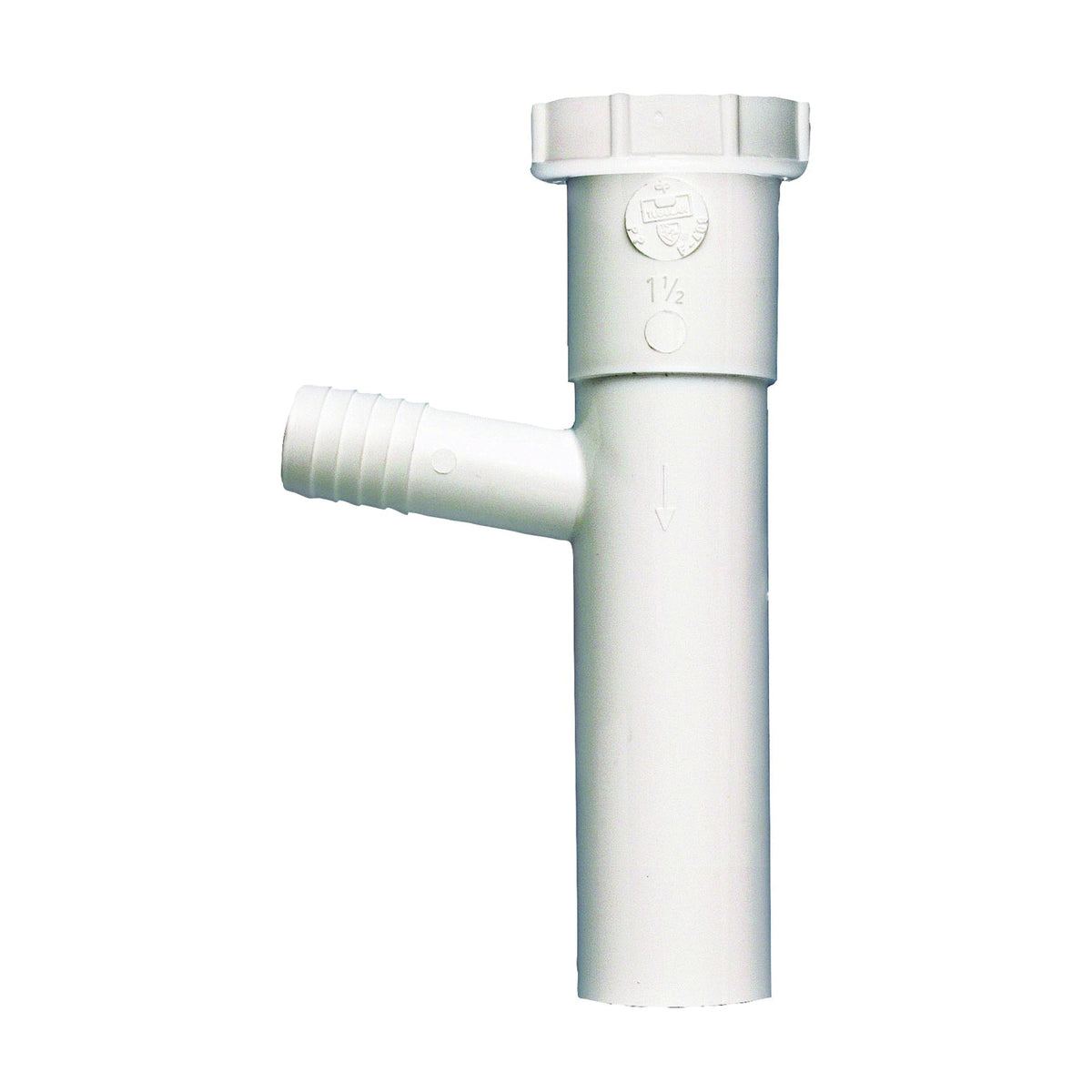 Plumb Pak PP66-4W Dishwasher Tailpiece, 1-1/2 in, 8 in L, Slip-Joint, 3/4 in (7/8 in O.D.) Branch, Plastic, White