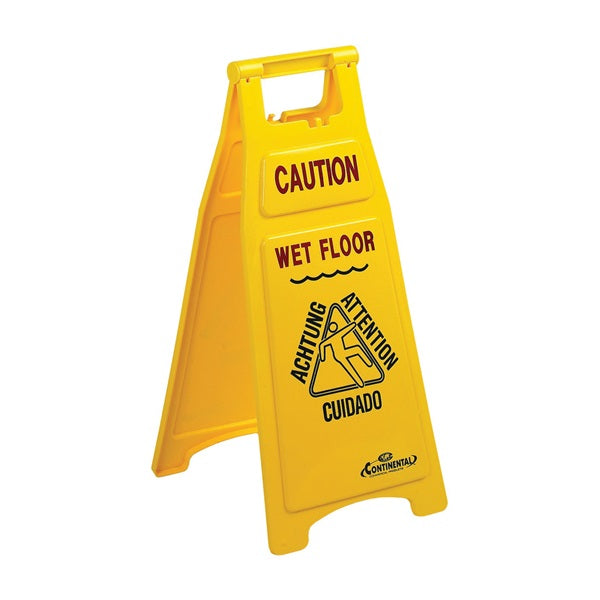 CONTINENTAL COMMERCIAL 119 Floor Sign, 12 in W, 26 in H, Yellow Background, Caution Wet Floor