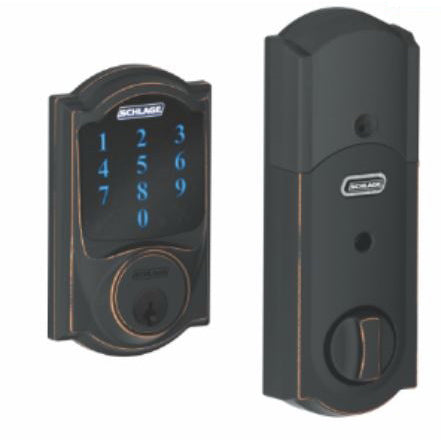 Schlage BE469NX CAM 716 Deadbolt, 1 Grade, Aged Bronze, 2-3/8 x 2-3/4 in Backset, C Keyway, 1-3/8 to 1-3/4 in Thick Door