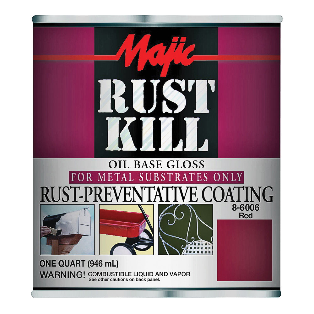 Majic Paints Rustkill Series 8-6006-2 Enamel Paint, Gloss, Red, 1 qt, Can, Oil Base, Application: Brush, Roller, Spray