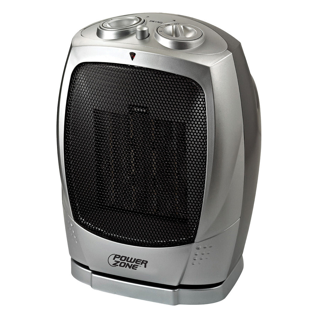 PowerZone PTC-903B Ceramic OSC Heater, 12.5 A, 120 V, 750/1500 W, 2-Heat Setting, Gray