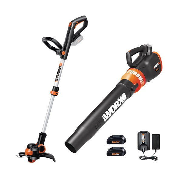 WORX WG921 Trimmer and Turbine Blower Combo Kit, 20 V Battery, Lithium Battery