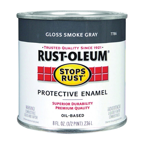 Stops Rust 7786730 Enamel Paint, Gloss, Smoke Gray, 0.5 pt, Can, Oil Base, Application: Brush, Roller, Spray