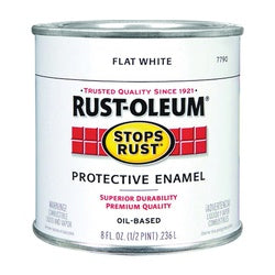 Stops Rust 7790730 Enamel Paint, Flat, White, 0.5 pt, Can, Oil Base, Application: Brush, Roller, Spray