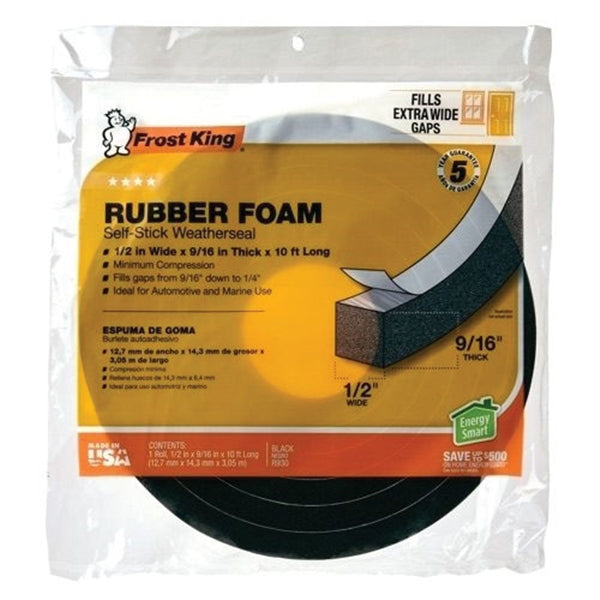 Frost King R534H Foam Tape, 3/4 in W, 10 ft L, 5/16 in Thick, Rubber, Black