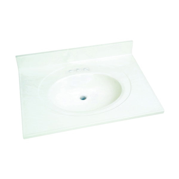 Foremost WS-2231 Vanity Top, 31 in OAL, 22 in OAW, Marble, Solid White, Oval Bowl, Countertop Edge