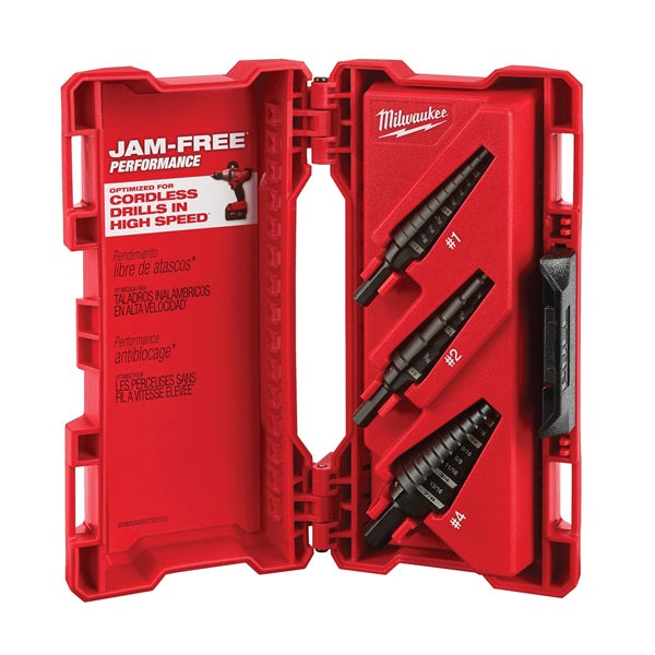 Milwaukee 48-89-9221 Step Drill Bit Set, Dual Flute, 3-Piece, HSS, Black Oxide