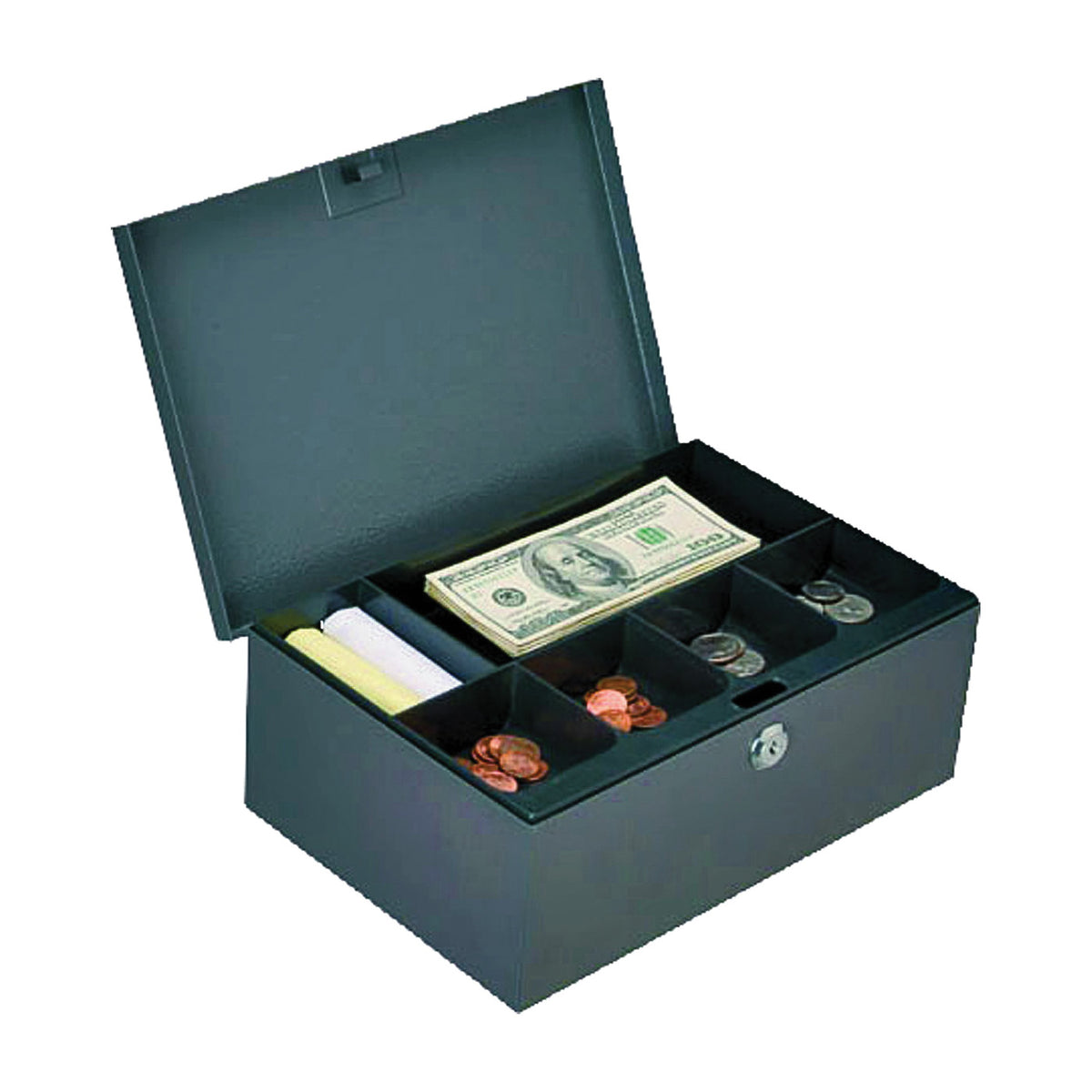 ProSource TS814-3L Cash Box, 11-1/2 L x 7-5/8 W x 4-3/8 H in Exterior, Keyed Lock, 6-Compartment