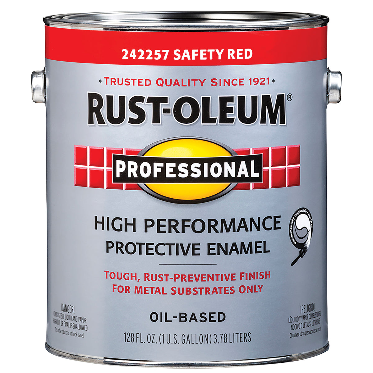 RUST-OLEUM 242257 Enamel Paint, Gloss, Safety Red, 1 gal, Can, Oil Base, Application: Brush, Roller, Spray