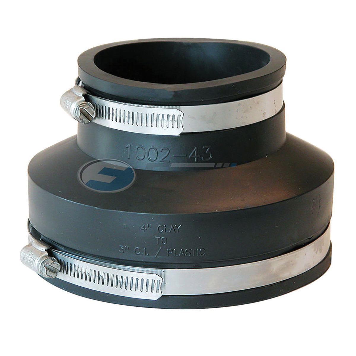 FERNCO P1002-43 Stock Coupling, 4 x 3 in, PVC, Black, 4.3 psi Pressure