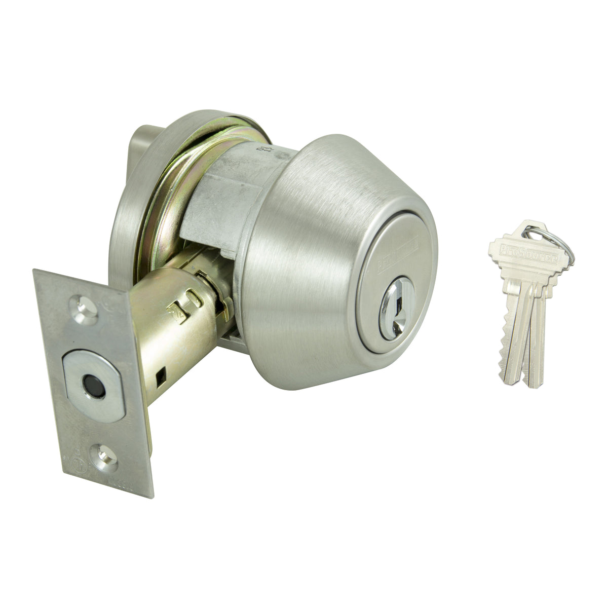 ProSource Deadbolt, 2 Grade, Satin Stainless Steel, 2-3/8 to 2-3/4 in Backset, SC1 Keyway