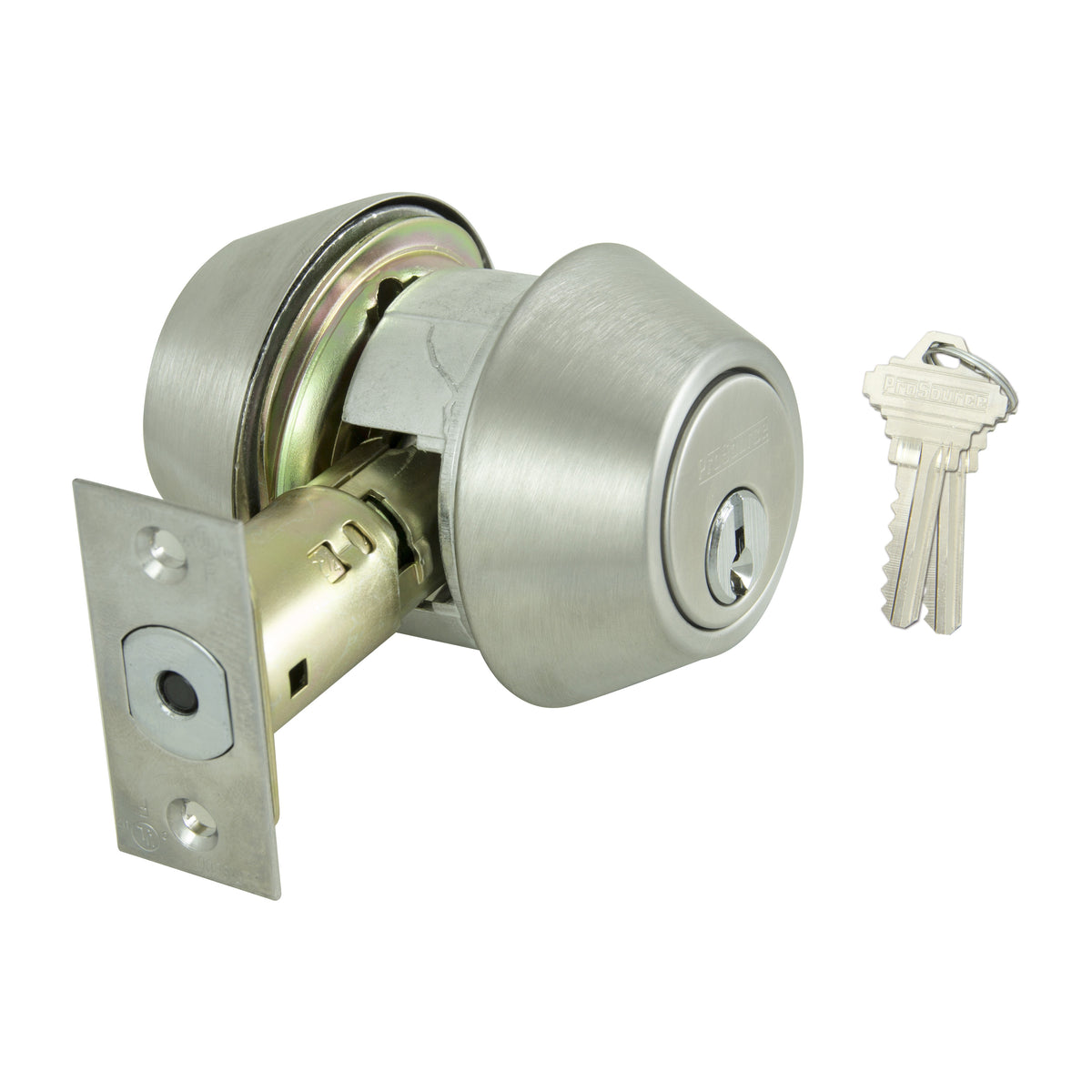 ProSource Deadbolt, 2 Grade, Satin, 2-3/8 to 2-3/4 in Backset, SC1 Keyway, 1-3/8 to 1-3/4 in Thick Door