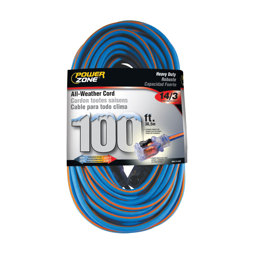 PowerZone ORC530735 Extension Cord, 14 AWG Cable, Grounded Plug, Grounded Receptacle, 25 ft L, 13 A, 125 V