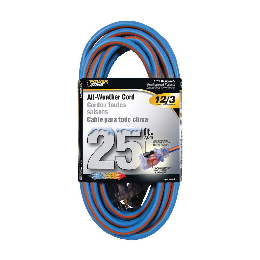 PowerZone ORC530825 Extension Cord, 12 AWG Cable, Grounded Plug, Grounded Receptacle, 50 ft L, 15 A, 125 V