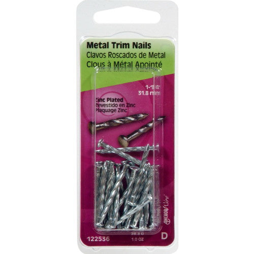 HILLMAN 122536 Trim Nail, 1-1/4 in L, Steel, Zinc, Flat Head, Twisted Shank, 1 oz